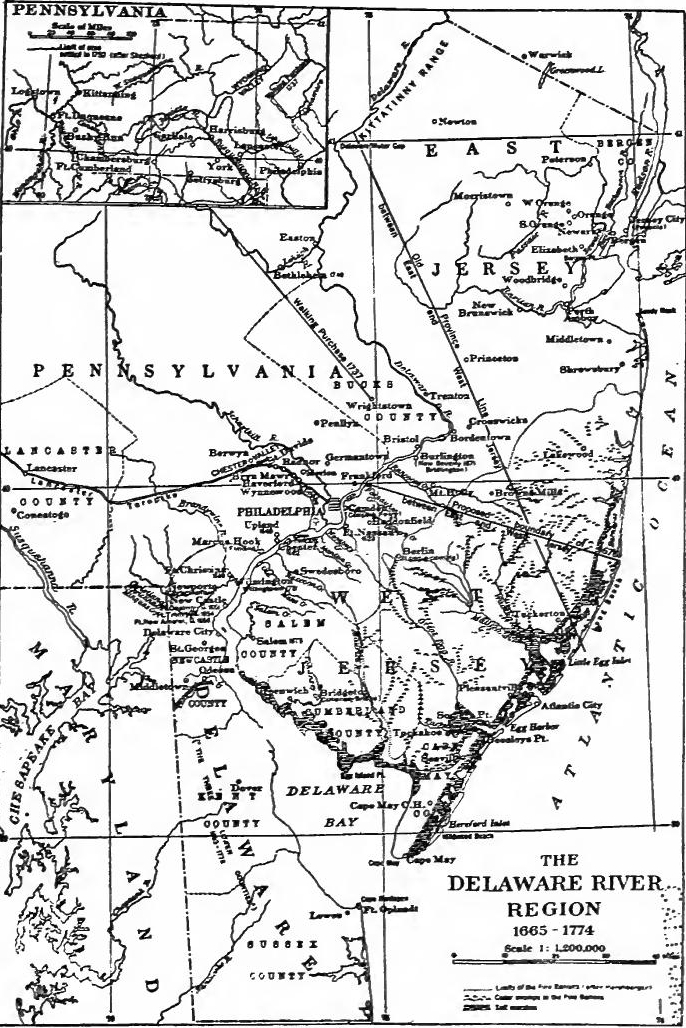 The Delaware River Region. (From Fisher, The Quaker Colonies, in the Series, "The Chronicles of America," Yale University Press).