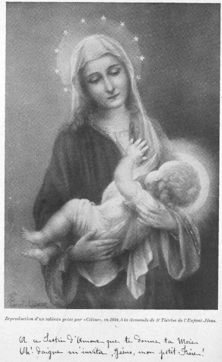 LA VIERGE-MÈRE  Reproduction d'un tableau peint par «Céline», en 1864 à la demande de Sr Thérèse de l'Enfant-Jésus.