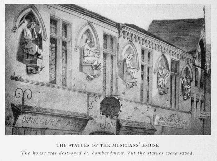 THE STATUES OF THE MUSICIANS' HOUSE The house was destroyed by bombardment, but the statues were saved.