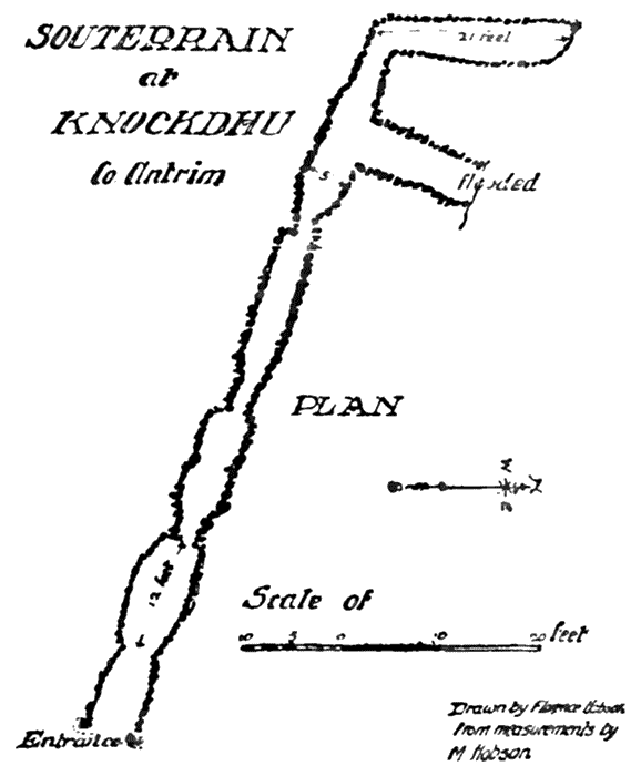 SOUTERRAIN of KNOCKDHU Co. Antrim - PLAN - Drawn by Florence Hobson from the measurements made by M Hobson