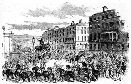 From the "Illustrated London News." THE GRAND PROCESSION OF THE STATUE—TURNING FROM PARK LANE.