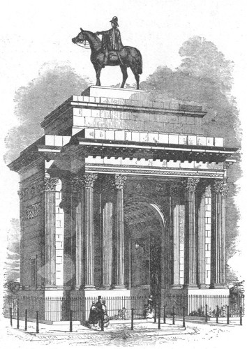 THE STATUE IN THE POSITION WHICH RAISED SUCH A STORM OF OPPOSITION.  From the "Illustrated London News."