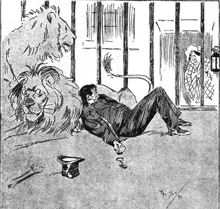 Wife (to lion-tamer, who has been out late): "You coward!"  From "Phil May's Annual."  SELECTED BY MR. TOM BROWNE.