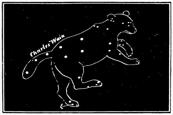 Fig. 59.  The Great Bear, showing the position of Charles's Wain, and also the small binary star ξ in the hind foot, whose period has been determined.