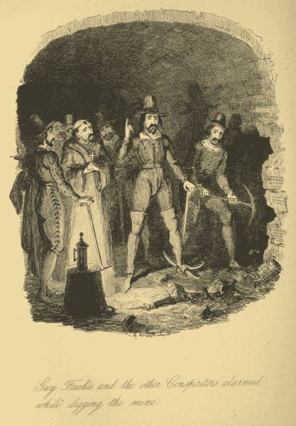 Guy Fawkes and the other Conspirators alarmed while digging the mine