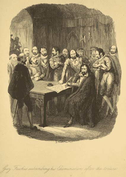 Guy Fawkes subscribing his Examination after the torture