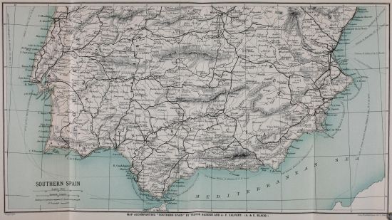 MAP ACCOMPANYING "SOUTHERN SPAIN" BY TREVOR HADDEN AND A. F. CALVERT. (A. & C. BLACK)