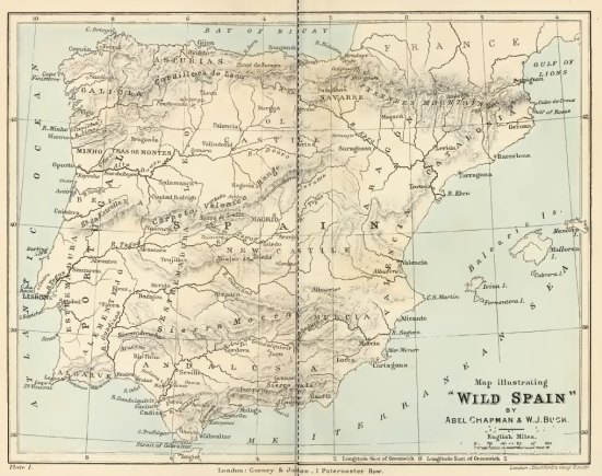 Map illustrating "Wild Spain" BY Abel Chapman & W. J. Buck.