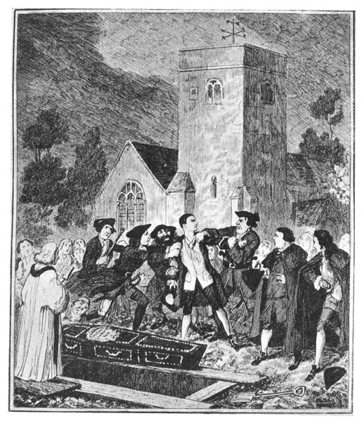 JONATHAN WILD SEIZING JACK SHEPPARD AT HIS MOTHER'S GRAVE IN WILLESDEN CHURCHYARD.  From "Jack Sheppard," 1839.