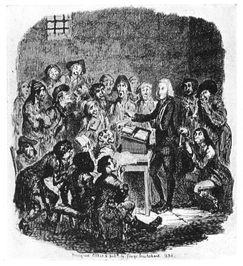 THE VICAR OF WAKEFIELD PREACHING TO THE PRISONERS. From "Illustrations of Popular Works," 1830.