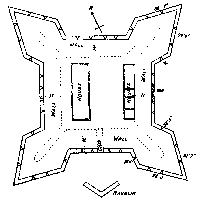 PLAN OF FORT PRINCE OF WALES. By J. B. Tyrrell. 1894. Walls, 37 to 42 feet thick, 16 feet 9 inches high. Scale: 80 feet = 1 inch.