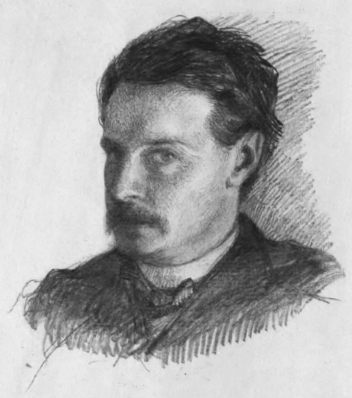 Pencil-drawn portrait of William James by himself about 1866