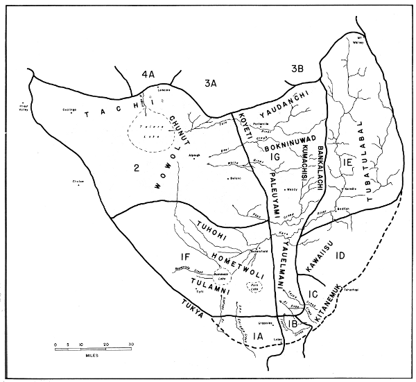 Map 2. Habitat areas 1A-2: the southern Yokuts and peripheral tribes.