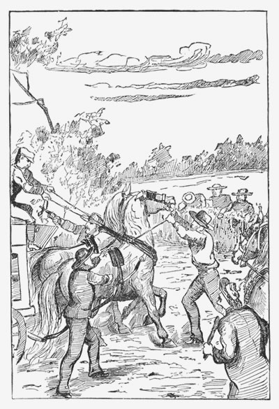 "Men are bounding over the low hedge to the left! Men are rising up from the long grass by the roadside!"—page 417.