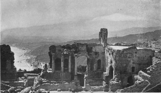 “The red and tan ruin of the Greek Theater ... But it is Ætna that makes Taormina.”