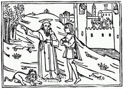 FIG. 35.—St. Jerome Commending the Hermit’s Life. From “Epistole di San Hieronymo.” Ferrara, 1497.