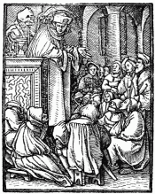 FIG. 52.—The Preacher. From Holbein’s “Images de la Mort.” Lyons, 1547.