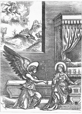 FIG. 58.—The Annunciation. From a print by Francesco da Nanto.