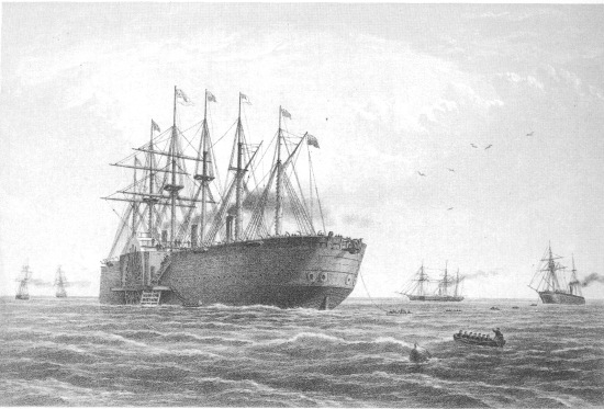 T. Picken, lith from a drawing by R. Dudley  THE GREAT EASTERN UNDER WEIGH JULY 23rd. (ESCORT AND OTHER SHIPS INTRODUCED BEING THE TERRIBLE, THE SPHINX, THE HAWK & THE CAROLINE)