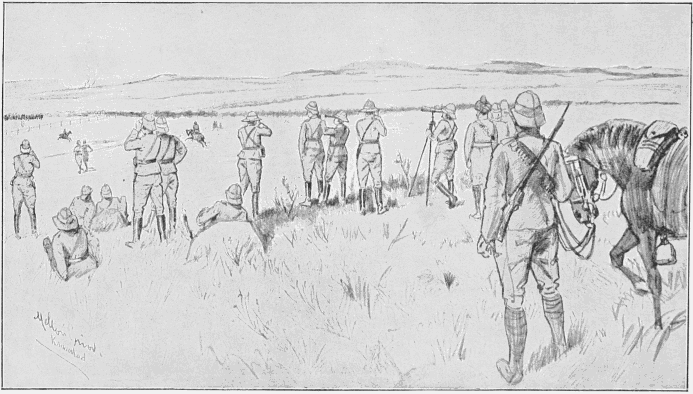 Lord Roberts and his Staff Watching the Boers’ Retreat from Zand River; General French in Pursuit on the Extreme Left.