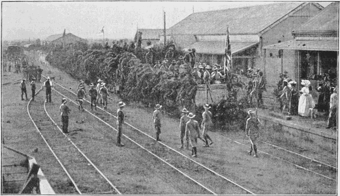 Mafeking Railway Station—The First Train arriving from the North after the Relief.