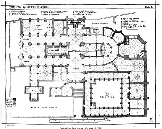 BURGOS: Ground Plan of Cathedral: Plate 1.  Published by John Murray, Albemarle St. 1865.