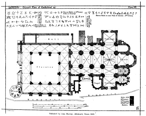 LÉRIDA:—Ground Plan of Cathedral &c. Plate XX  Published by John Murray, Albemarle Street. 1865.