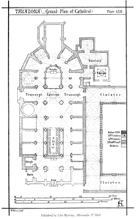 TARAZONA Ground Plan of Cathedral Plate XXII.  W. West, Lithr.  Published by John Murray, Albemarle St. 1865.