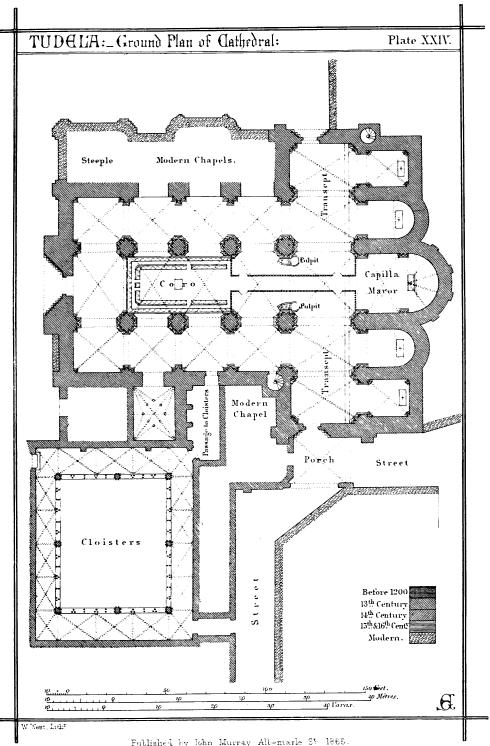 TUDELA: Ground Plan of Cathedral: Plate XXIV.  W. West, Lithr.  Published by John Murray, Albemarle St. 1865.