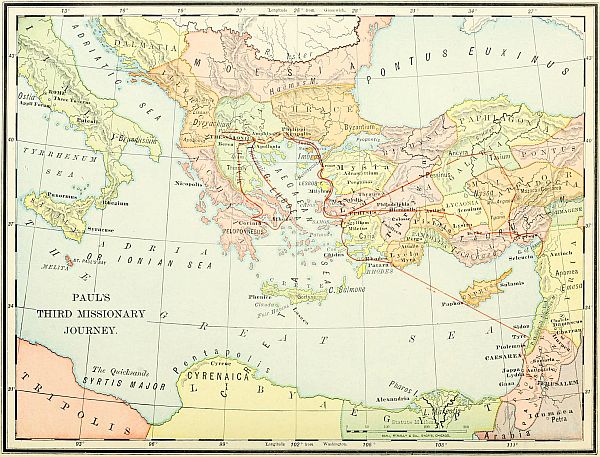 map: PAUL'S THIRD MISSIONARY JOURNEY.