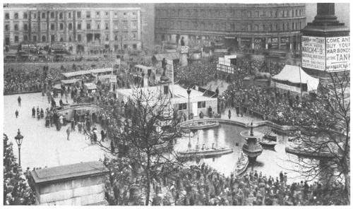 Trafalgar Square, London, as it appears after three and a half years of war