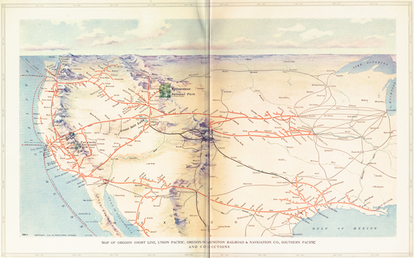 MAP OF OREGON SHORT LINE, UNION PACIFIC, OREGON-WASHINGTON RAILROAD & NAVIGATION CO., SOUTHERN PACIFIC AND CONNECTIONS (facing pgs)