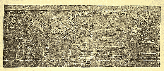 Bas-relief of Assur-bani-pal and his Queen from the               original in the British Museum.