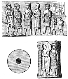 Fig. 63.—Babylonian Seal in the British Museum, and its Impression.