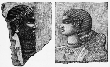 Fig. 70.—Fragments of Reliefs from Nimrud. (British Museum.)