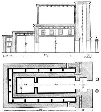 Fig. 103.—Hypothetical Plan and Section of Solomon’s Temple.