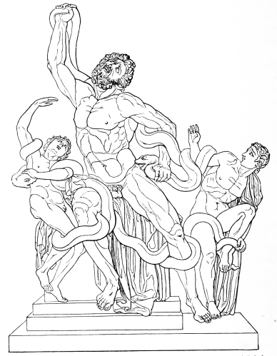 Fig. 237.—Group of Laocoon and his Sons, by Agesandros, Athanodoros, and Polydoros. (Vatican.)