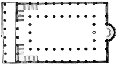 Fig. 288.—Plan of the Primitive Roman Basilica. Restoration by Reber.