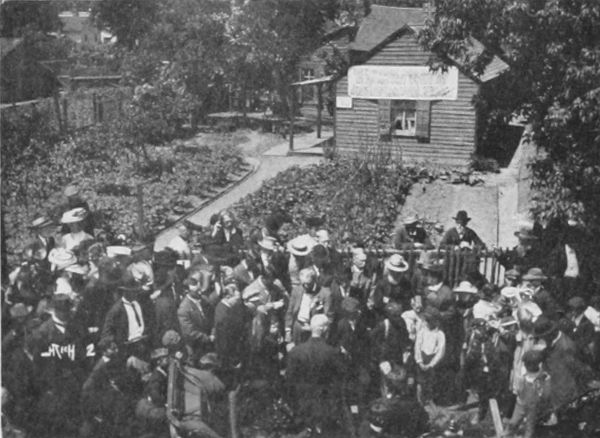 THE LISTEBARGER CABIN, CEDAR RAPIDS Showing Semi-Centennial Exercises in 1906