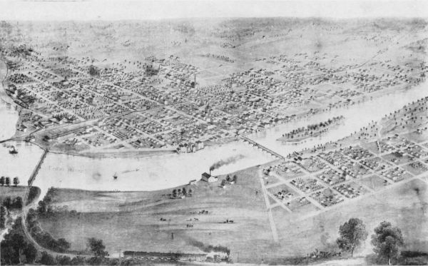 BIRDSEYE VIEW OF CEDAR RAPIDS IN 1868