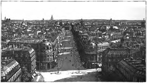 Entrance to Rue du Quatre-Septembre.—Avenue de l’Opéra.—Entrance to Rue de la Paix.  VIEW FROM THE BALCONY OF THE OPERA.