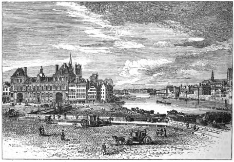 HÔTEL DE VILLE IN THE FIFTEENTH CENTURY.  (From an Engraving by Rigaud.)