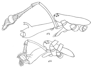 Figs. 465, 466. Cephalothorax, mandible, and palpus of males.—465, Tetragnatha grallator. 466, Tetragnatha extensa.