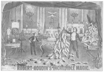 The only Robert-Houdin poster showing his complete stage setting. This lithograph was made in France. From the Harry Houdini Collection.