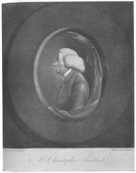 A very rare mezzotint of Christopher Pinchbeck, Jr., combining the work of Cunningham, the greatest designer, and William Humphrey, the greatest portrait etcher of his day. From the Harry Houdini Collection.