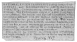 Clipping from the London Telegraph in March, 1812, proving the partnership of de Philipsthal and Maillardet in an “Automatical Theatre.” The Mr. Louis mentioned in the advertisement as assistant engineer later secured possession of the writing and drawing figure. From the Harry Houdini Collection.