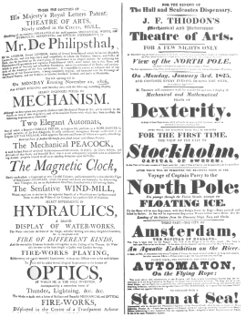 A de Philipsthal programme of 1806 on which both the automatic tight-rope performer and the magnetic clock were featured. From the Harry Houdini Collection.