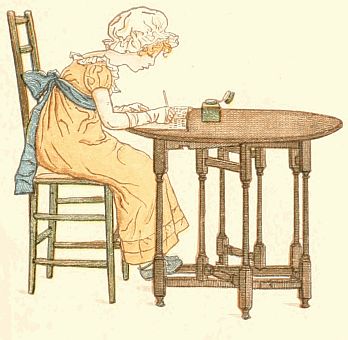 Girl writing at table