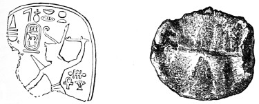 Fig. 49.—Impression of Sabaco’s Seal, enlarged. Fig. 50.—Back of Assyrian Seal, showing Marks of Fingers.