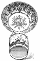 Fig. 262.—Old Jewelled Sèvres Pate Tendre. Cup diameter, 2½ in.; Saucer circumference, 18 in. (Mrs. J. V. L. Pruyn Coll.)